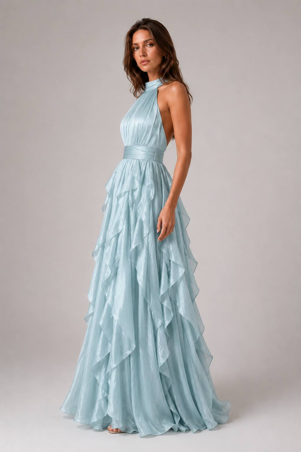 Elegant Asymmetrical Tiered Cake Maxi Dress