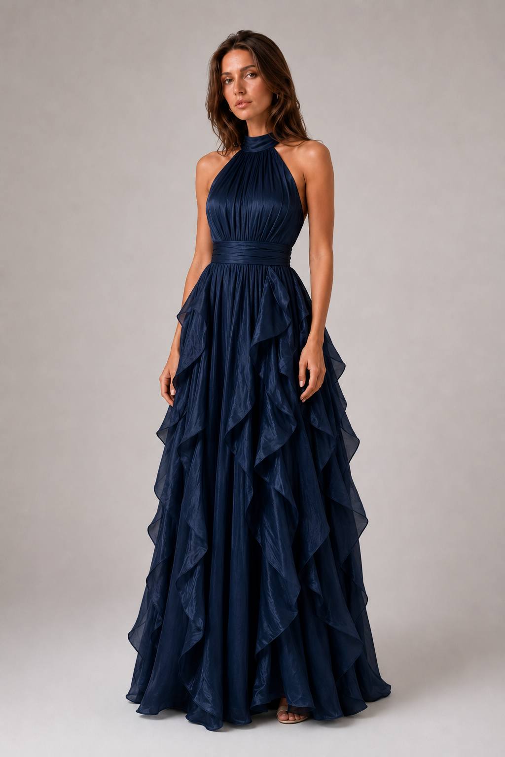 Elegant Asymmetrical Tiered Cake Maxi Dress