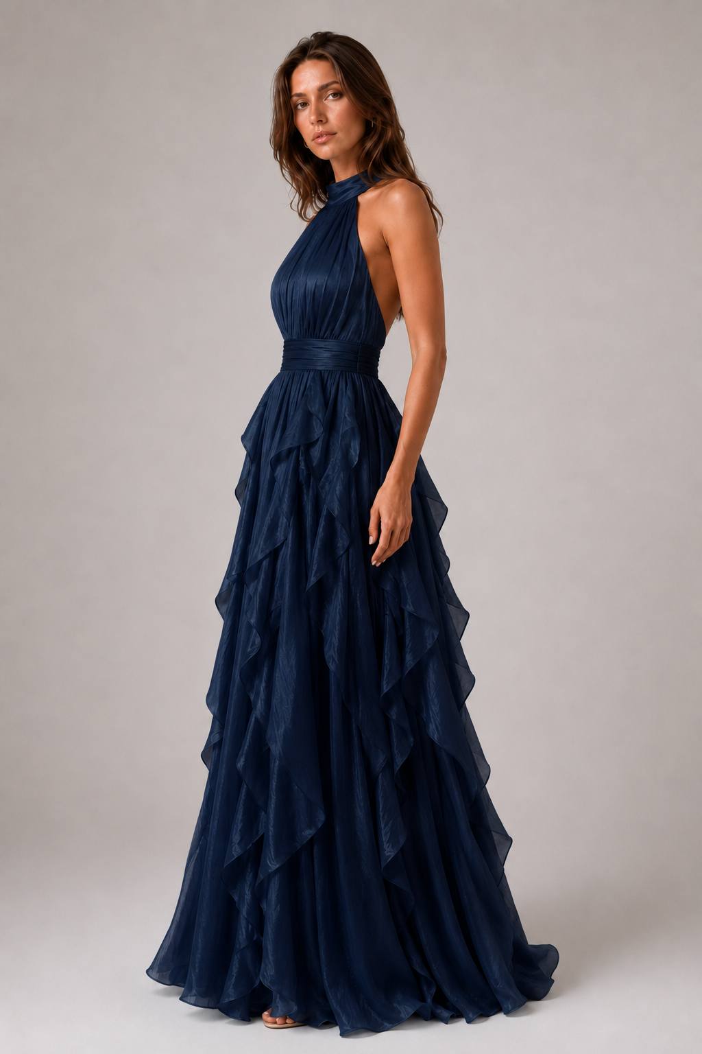 Elegant Asymmetrical Tiered Cake Maxi Dress