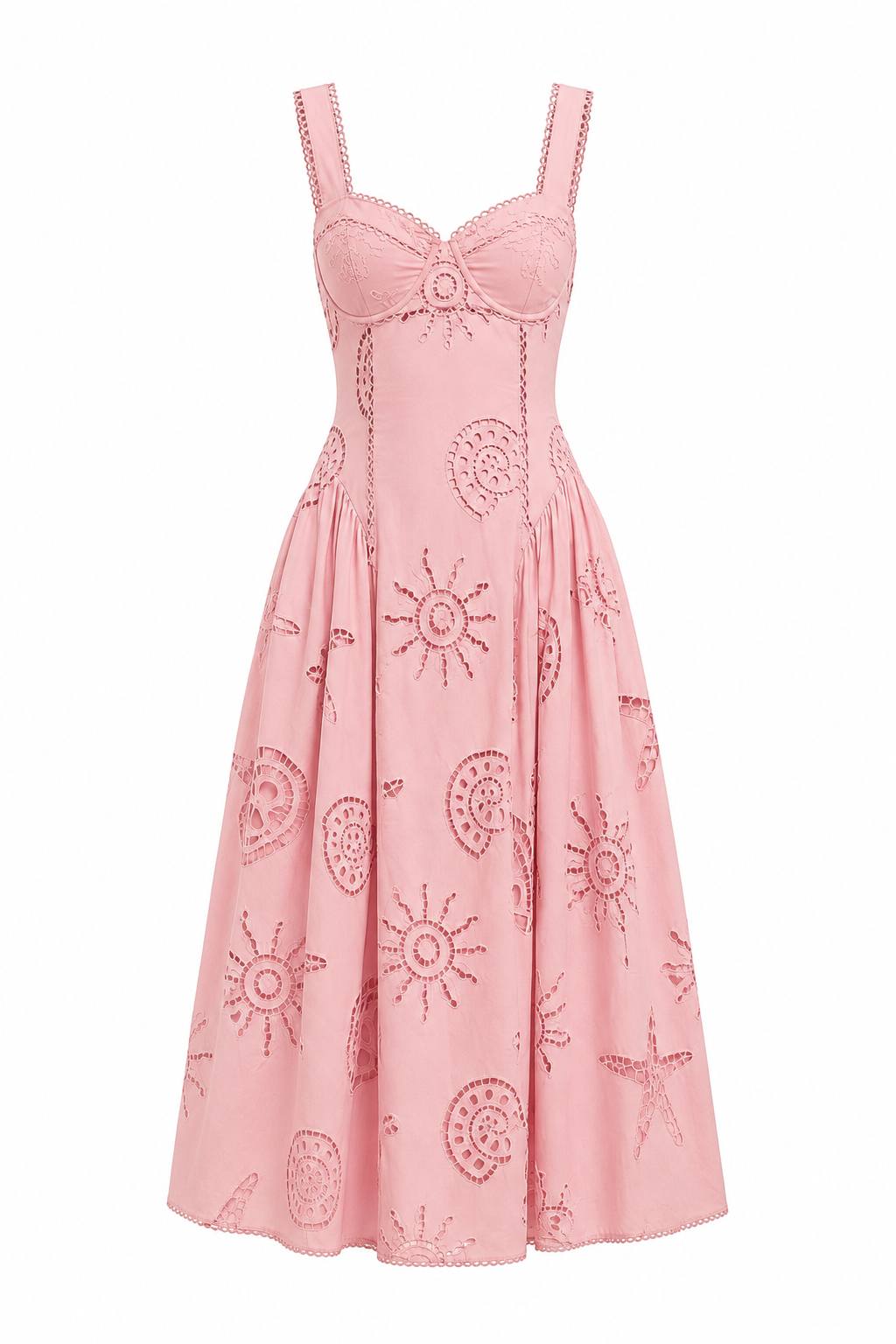Sleeveless V-Neck Embroidery Cutout Flared Maxi Dress
