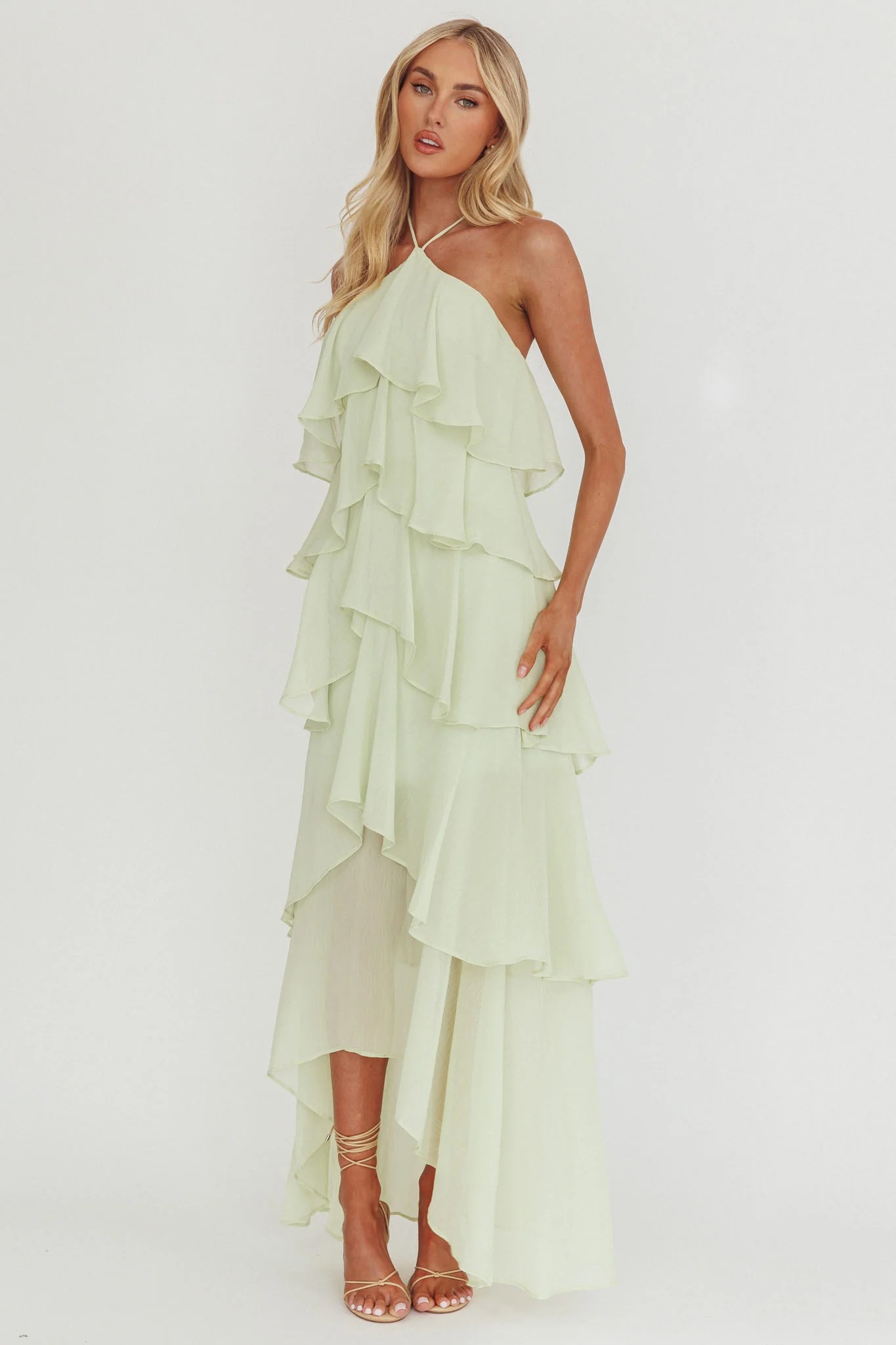 Fashion Solid Color Chiffon Satin Finish Evening Gown Dress
