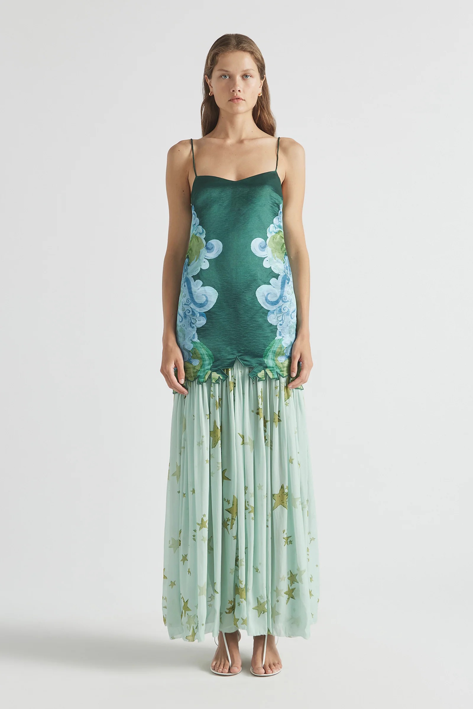 Elegant V Neck Floral Spaghetti Strap Chiffon Maxi Dress