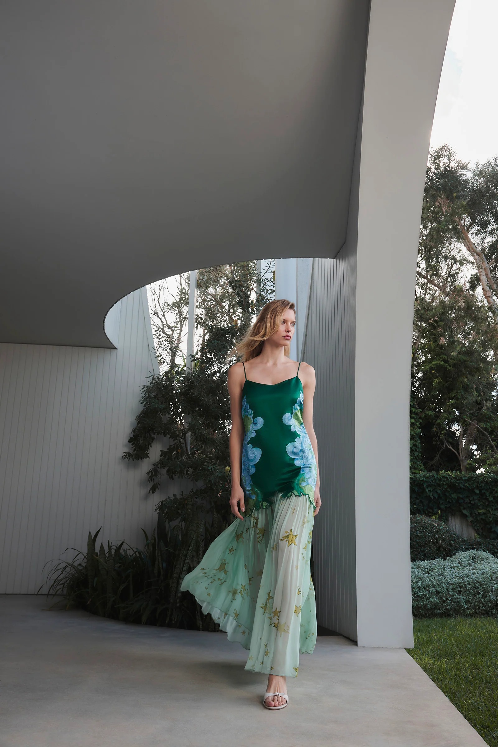 Elegant V Neck Floral Spaghetti Strap Chiffon Maxi Dress