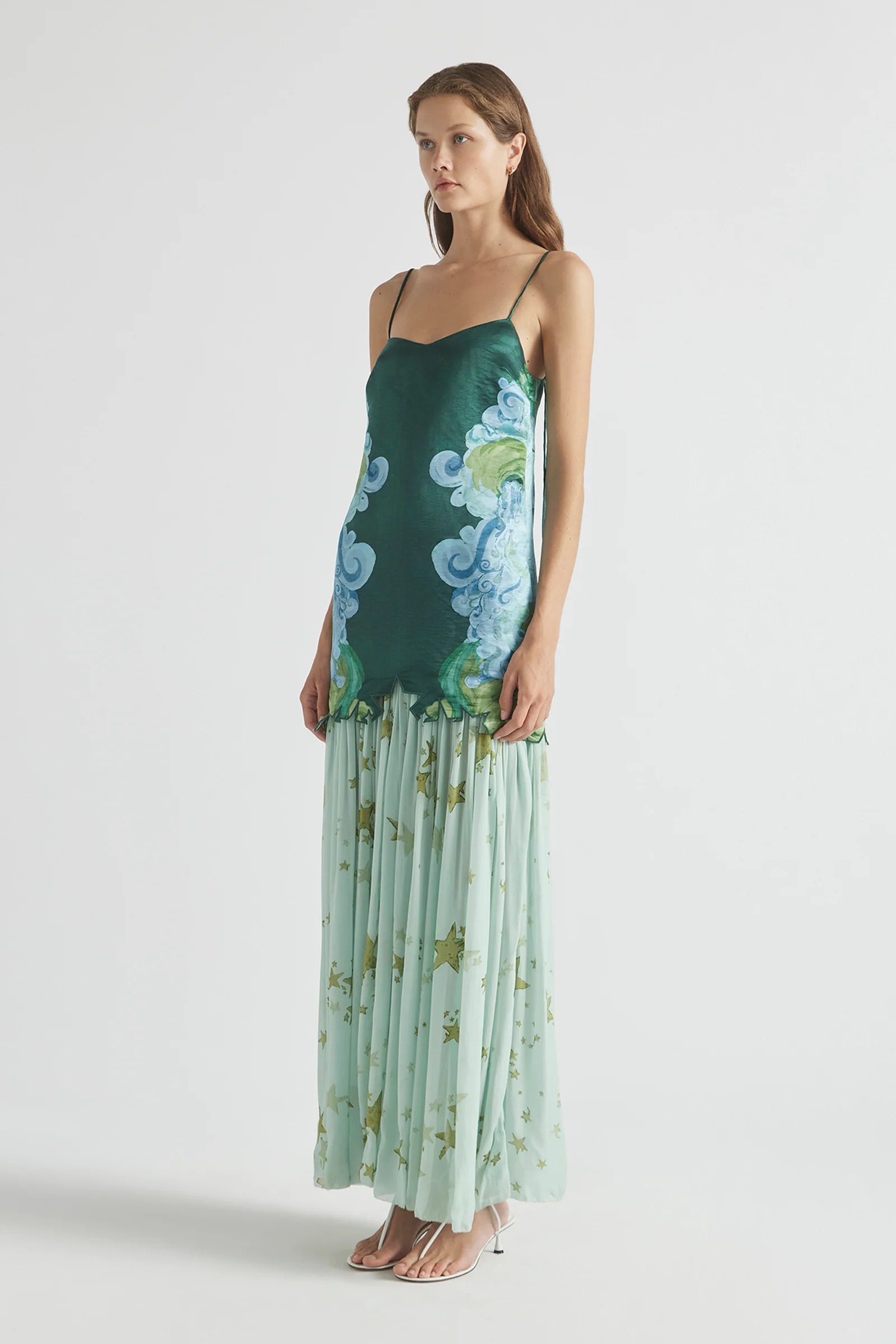 Elegant V Neck Floral Spaghetti Strap Chiffon Maxi Dress