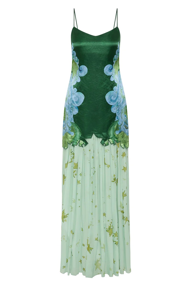 Elegant V Neck Floral Spaghetti Strap Chiffon Maxi Dress