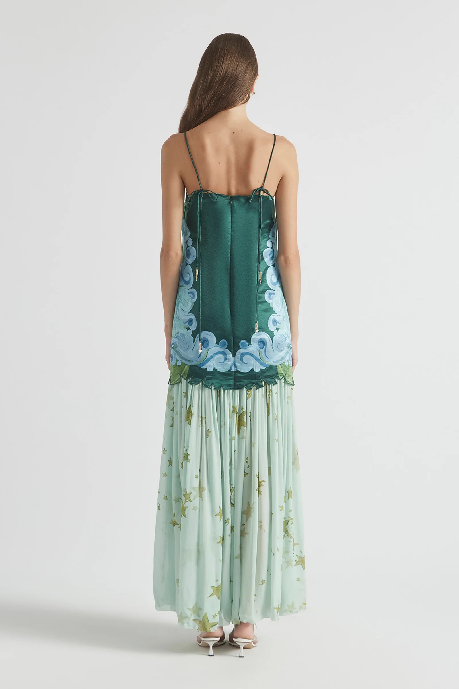 Elegant V Neck Floral Spaghetti Strap Chiffon Maxi Dress
