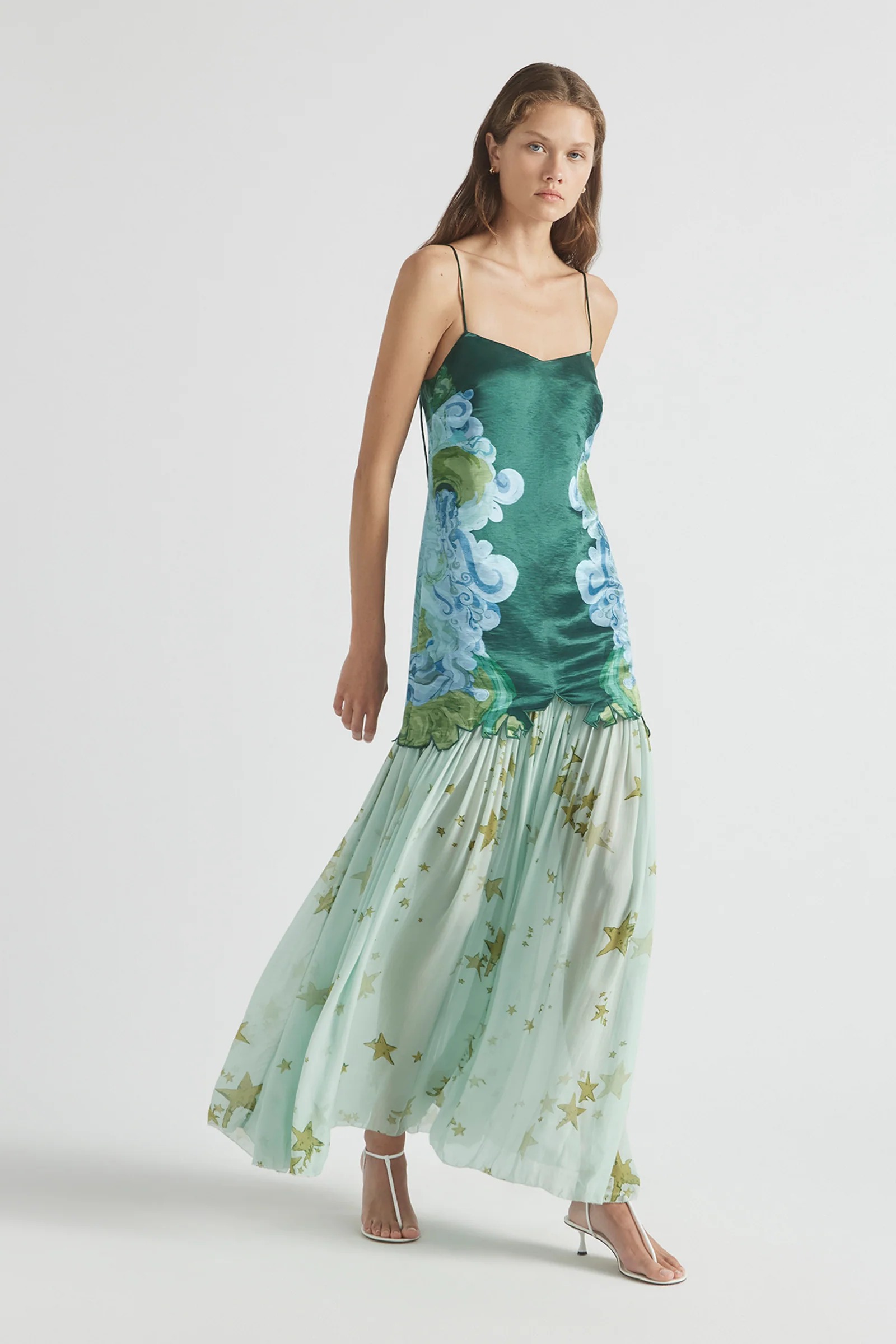 Elegant V Neck Floral Spaghetti Strap Chiffon Maxi Dress