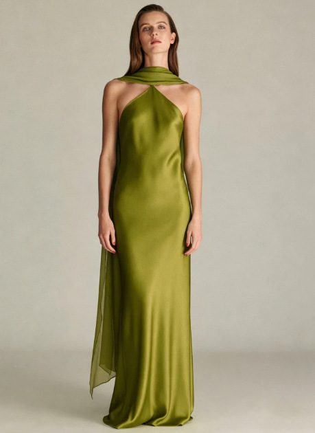 Satin Halter Neck Tie Backless Sleeveless Slim Fit Maxi Dress