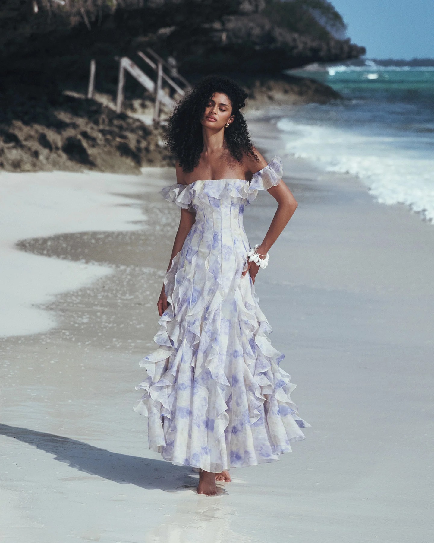 Boho Beach Vacation Spaghetti Strap Ruffle Chiffon Maxi Dress