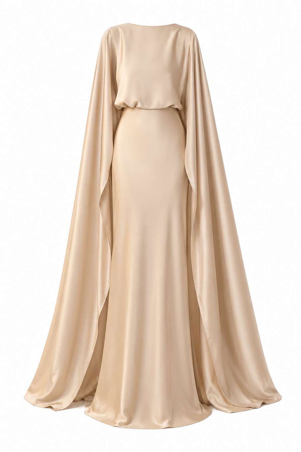 Elegant Draped Shawl Slim Fit Champagne Evening Maxi Dress