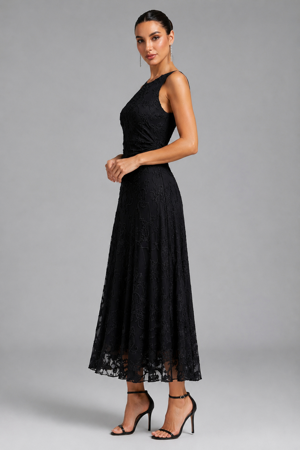 Amour Black Jacquard Twist Vacation Dress