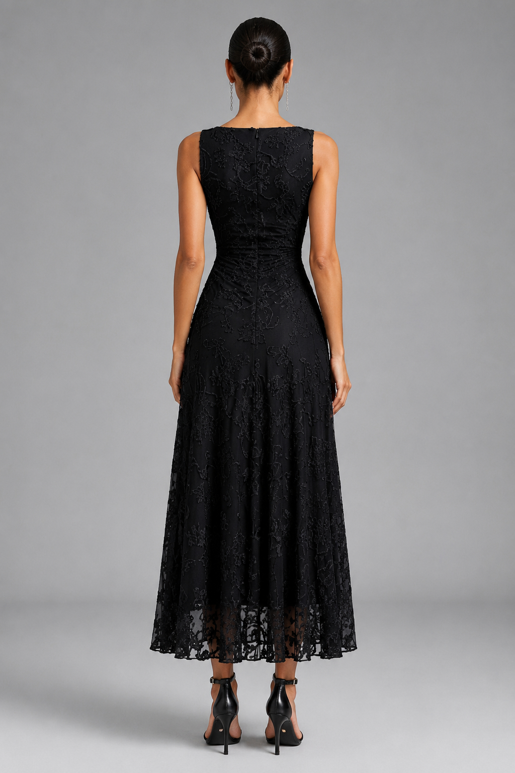 Amour Black Jacquard Twist Vacation Dress