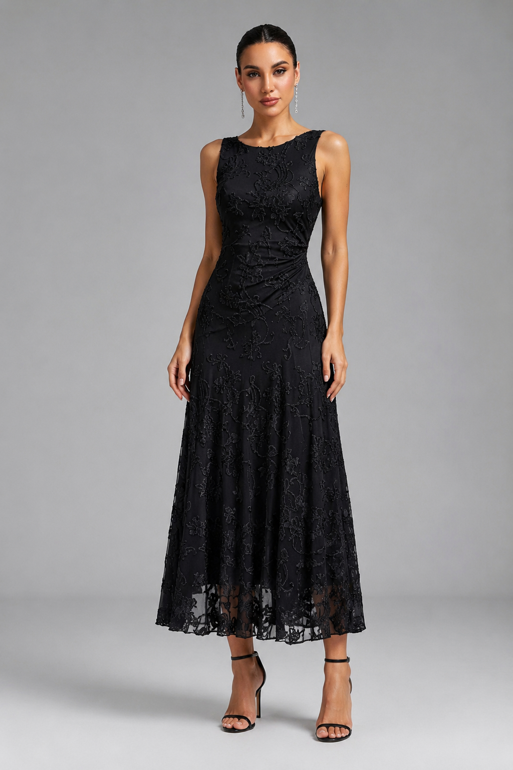 Amour Black Jacquard Twist Vacation Dress