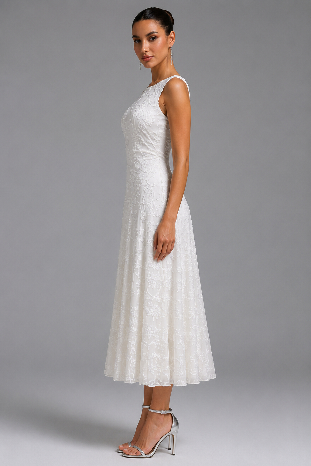 Olive White Jacquard Twist Vacation Dress