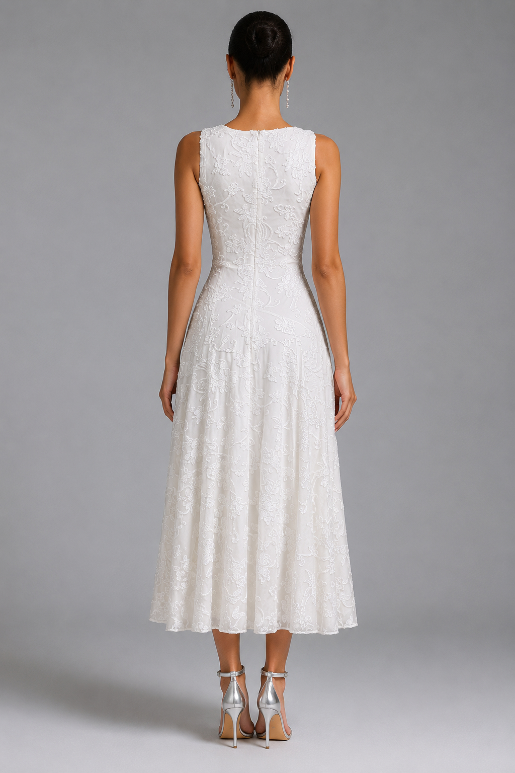 Olive White Jacquard Twist Vacation Dress