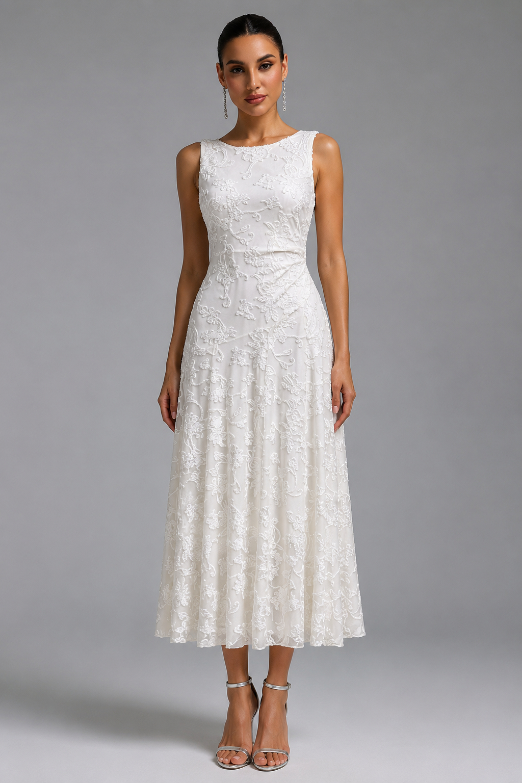 Olive White Jacquard Twist Vacation Dress