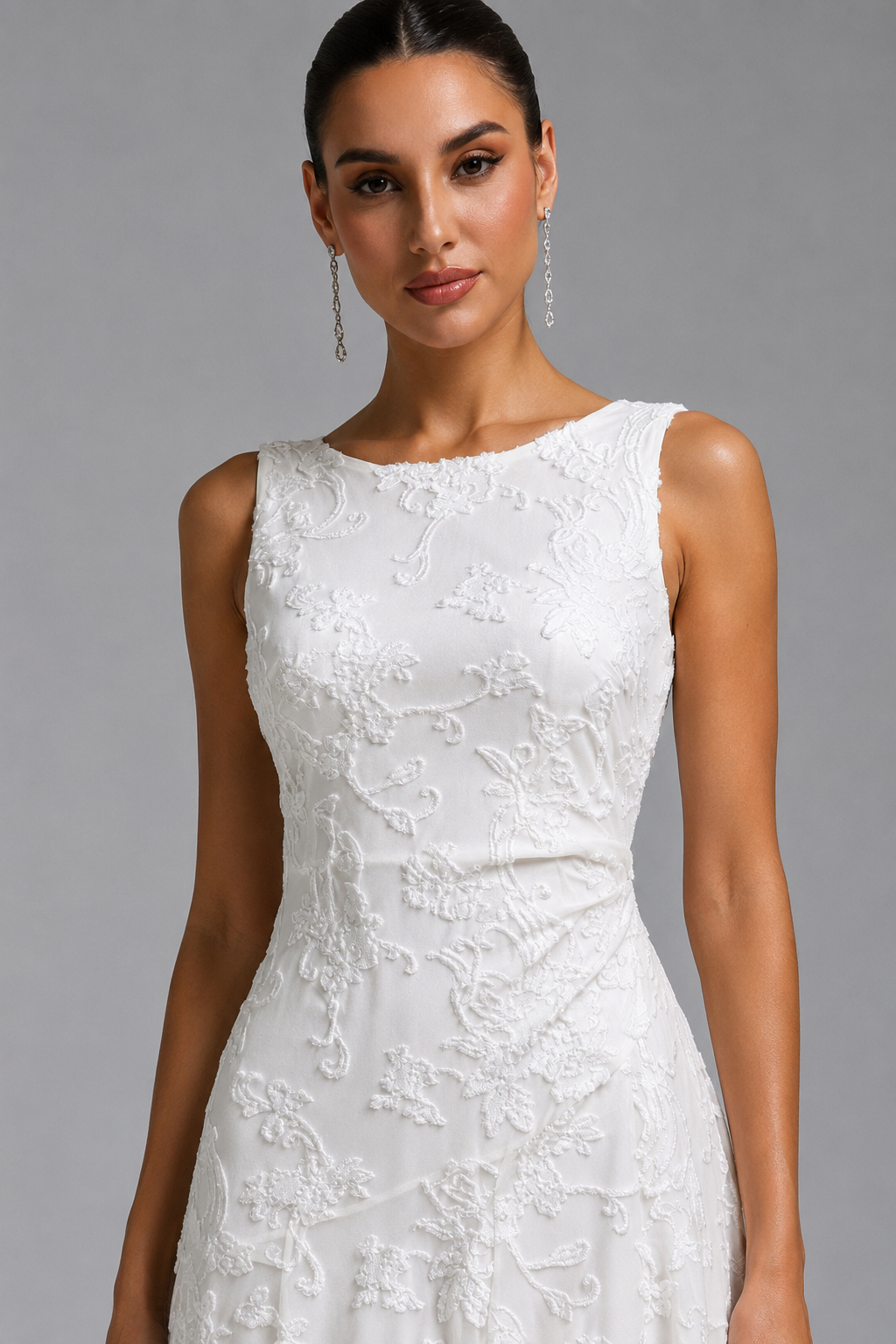 Olive White Jacquard Twist Vacation Dress