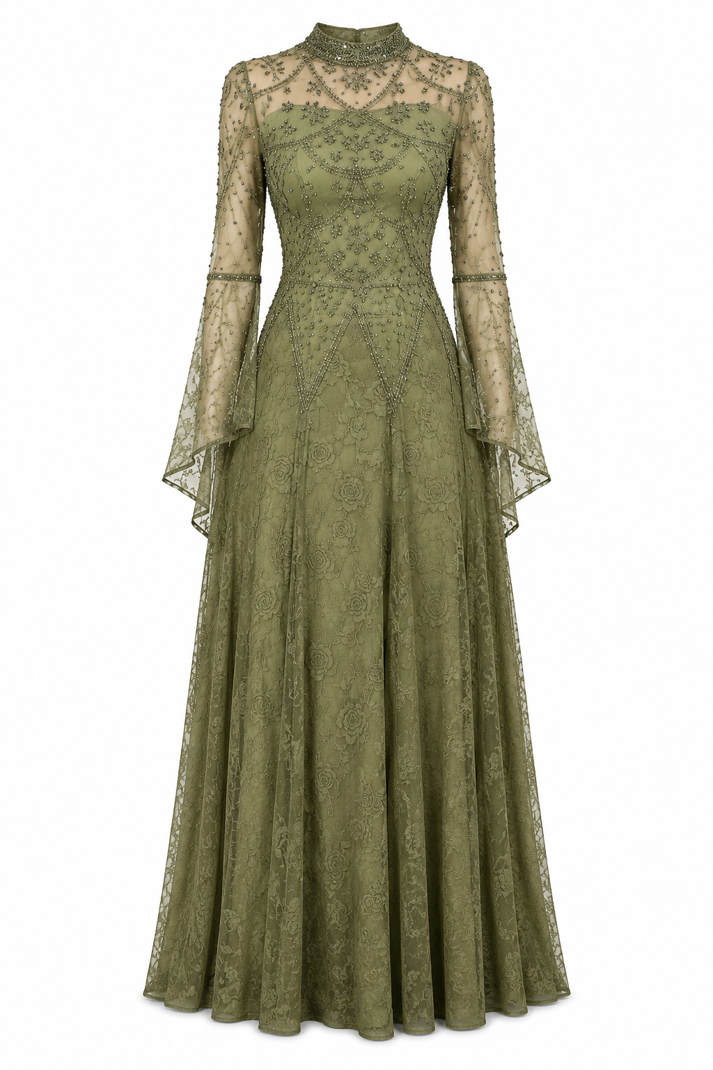 Victoria Green Mesh Panel Maxi Dress