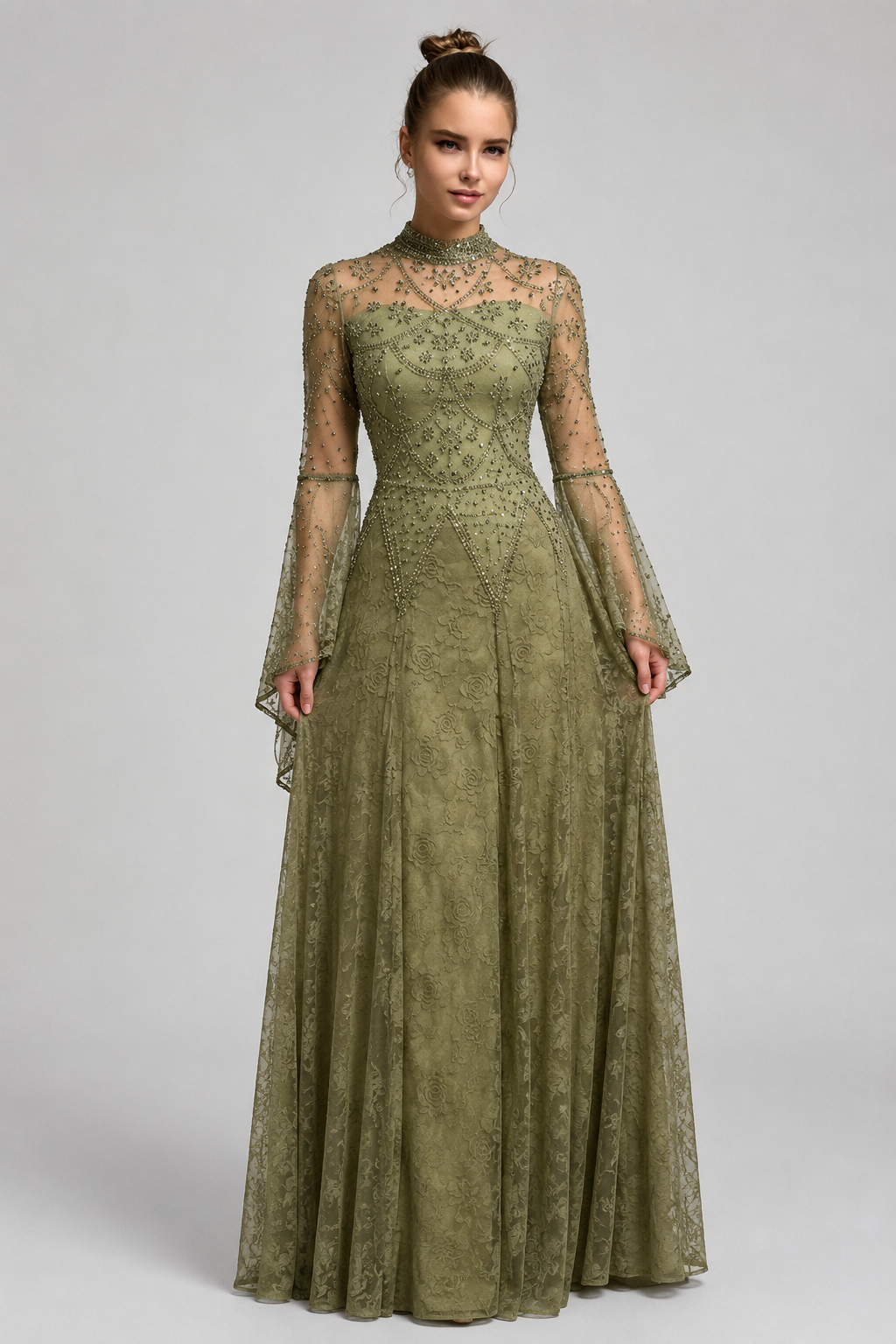Victoria Green Mesh Panel Maxi Dress
