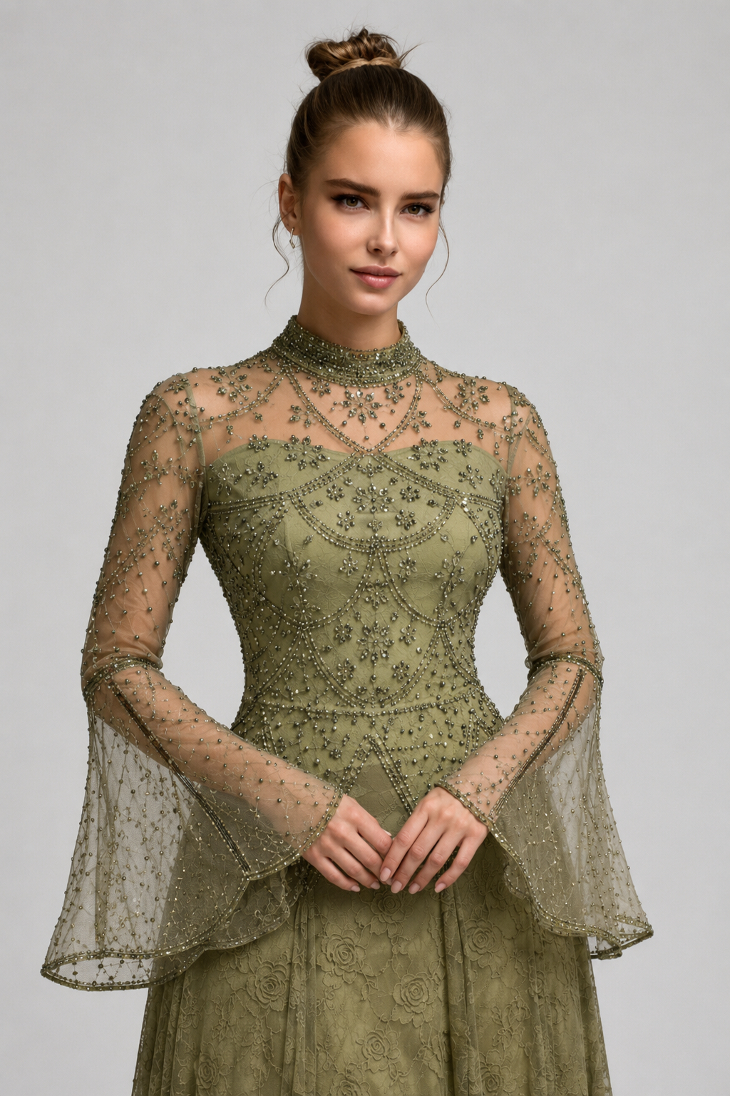 Victoria Green Mesh Panel Maxi Dress