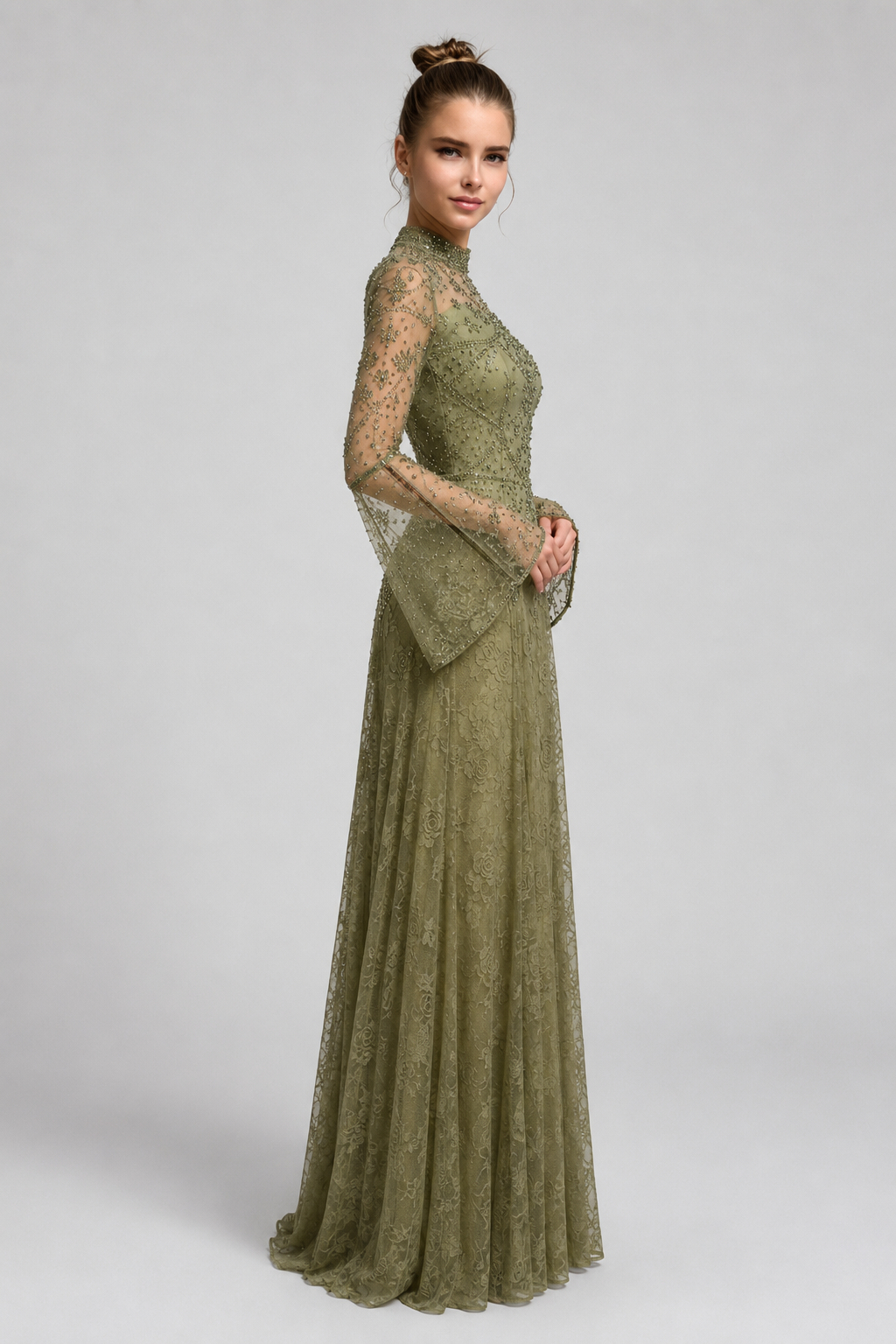 Victoria Green Mesh Panel Maxi Dress