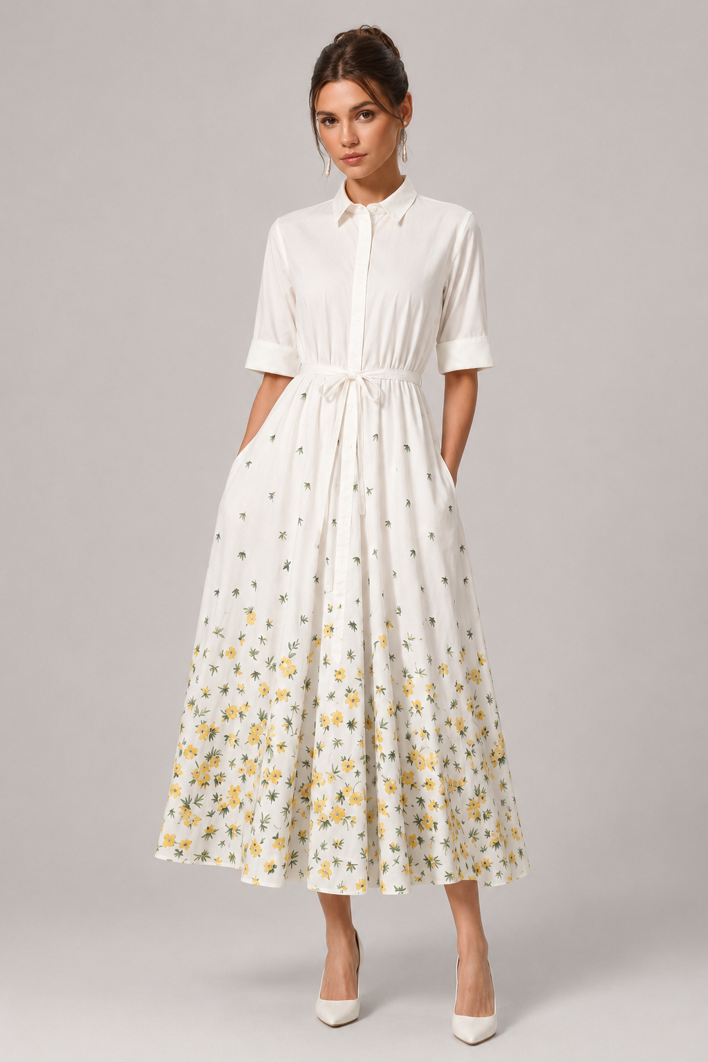 Abby Floral Tie Stand Collar Maxi Dress