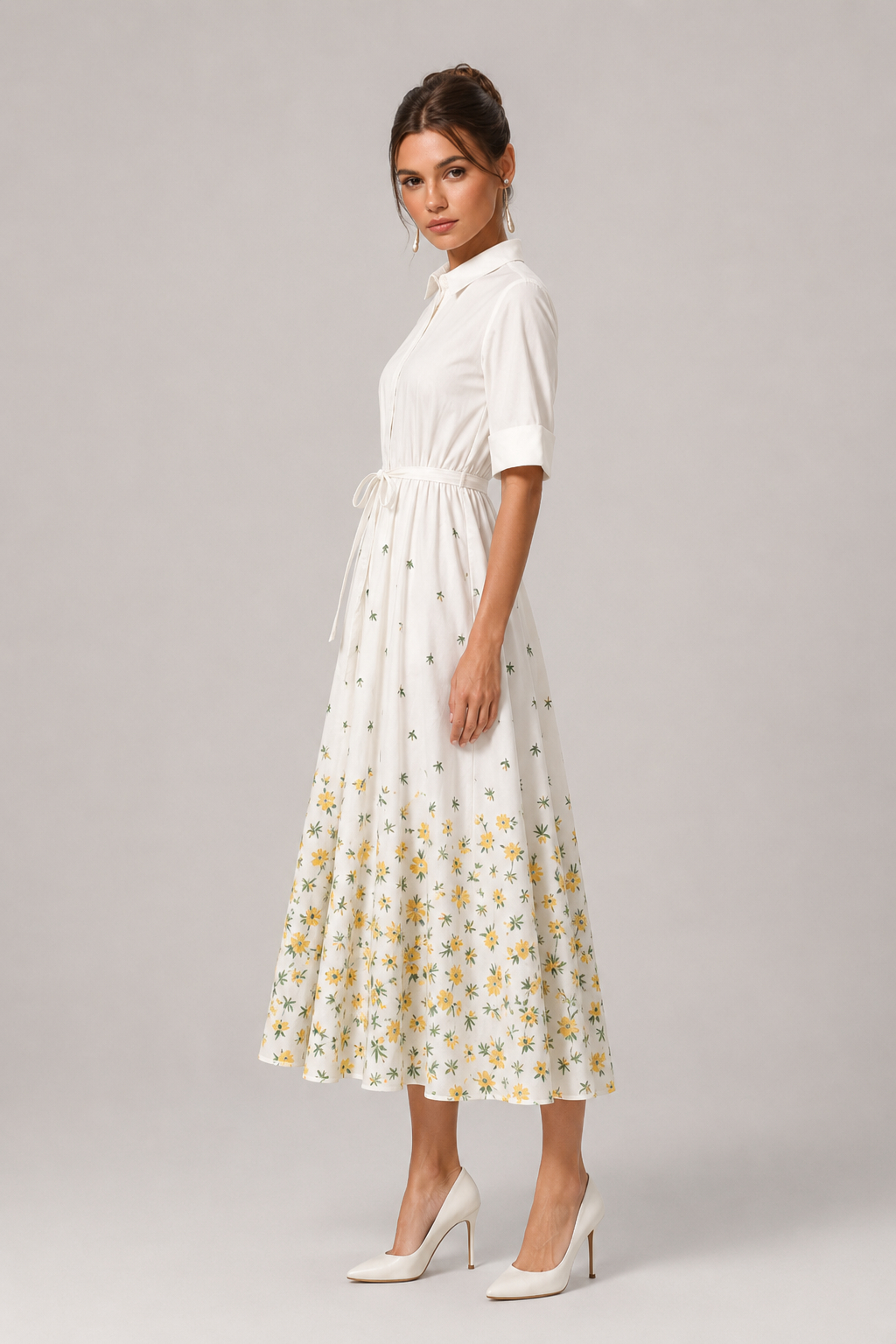Abby Floral Tie Stand Collar Maxi Dress