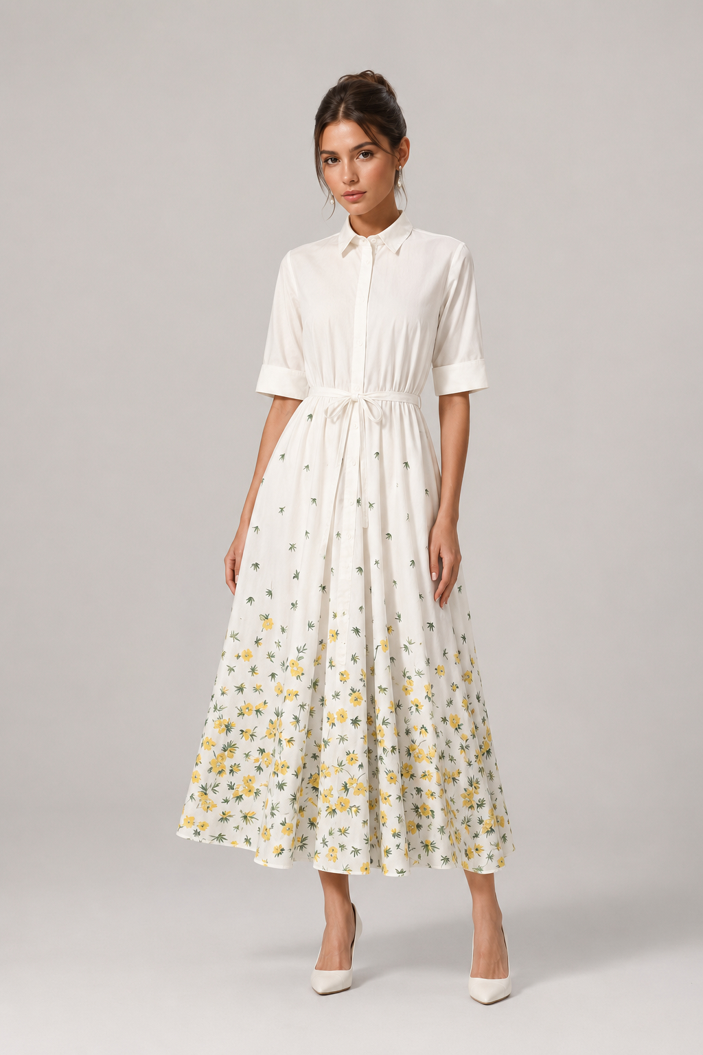 Abby Floral Tie Stand Collar Maxi Dress