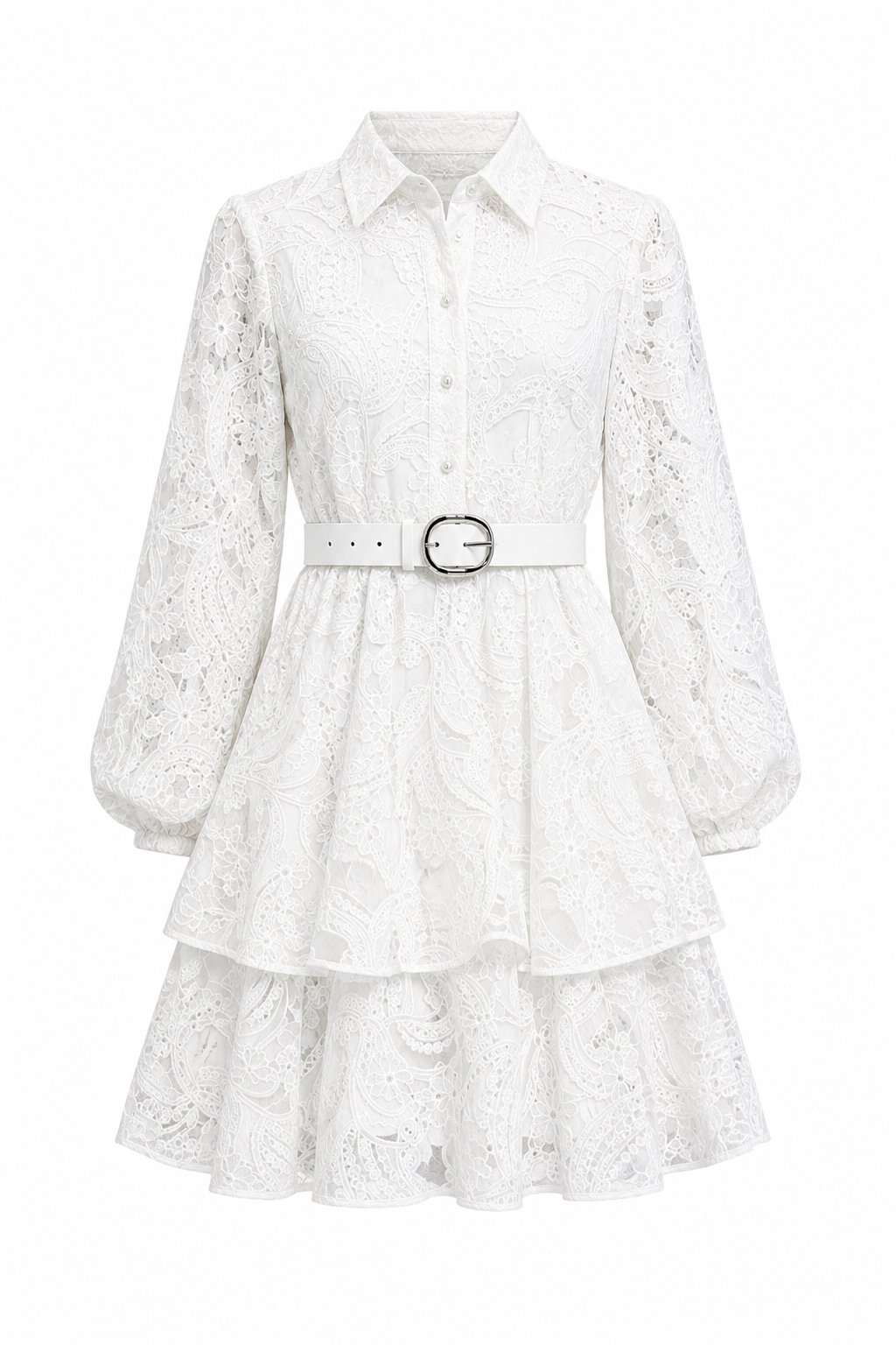 Foxy Sweet Lace Embroidery Shirt Mini Dress