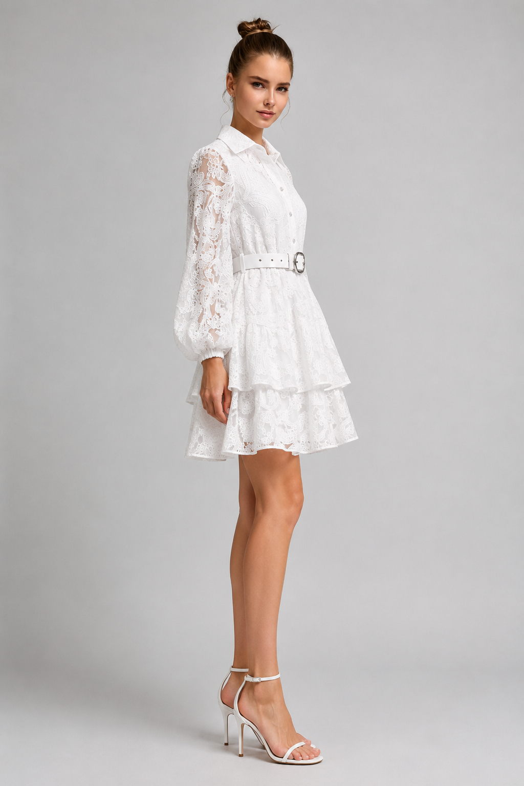 Foxy Sweet Lace Embroidery Shirt Mini Dress