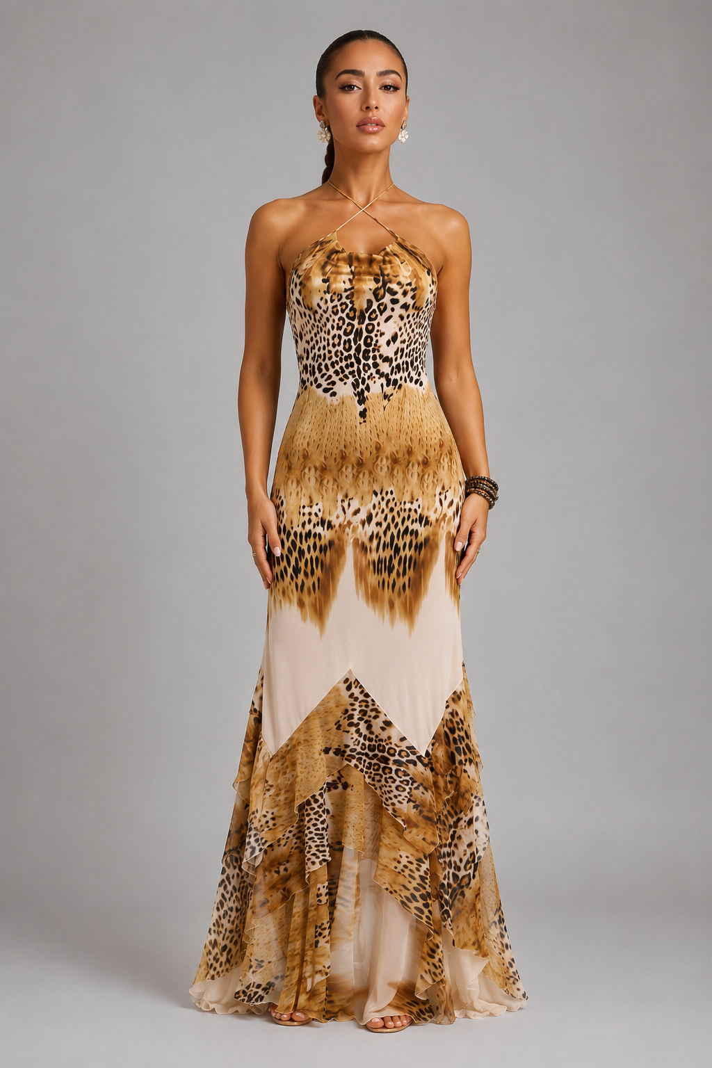 Xandy Sexy Halter Waist-Cinched Maxi Dress