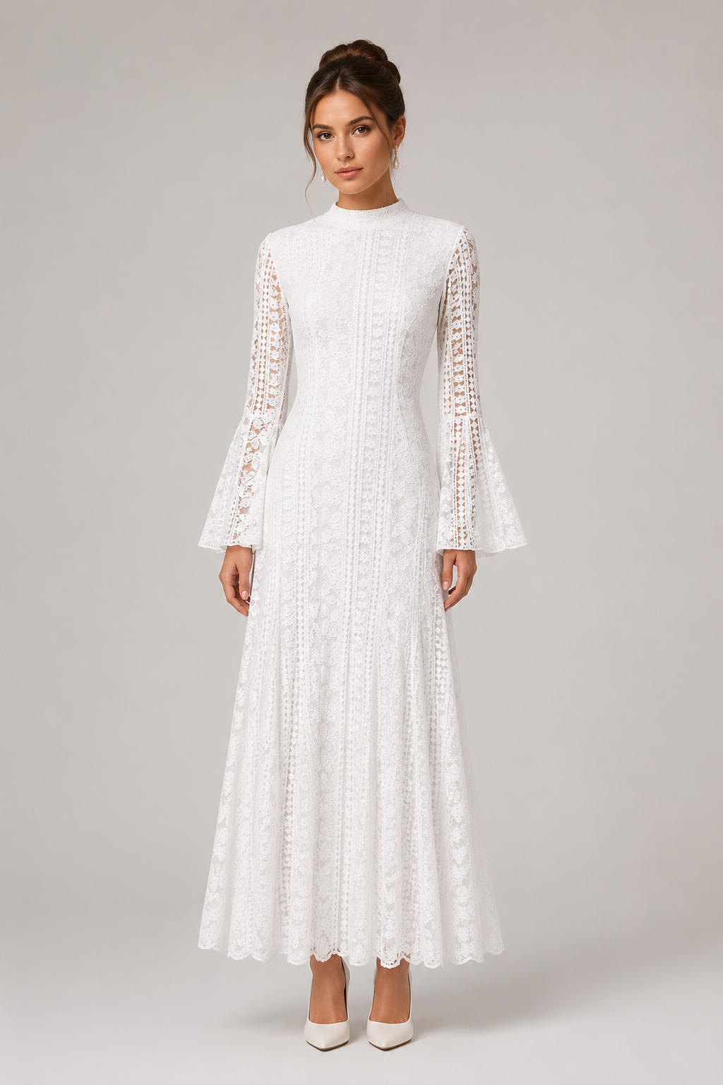 Ula White Flare Sleeve Lace Maxi Dress