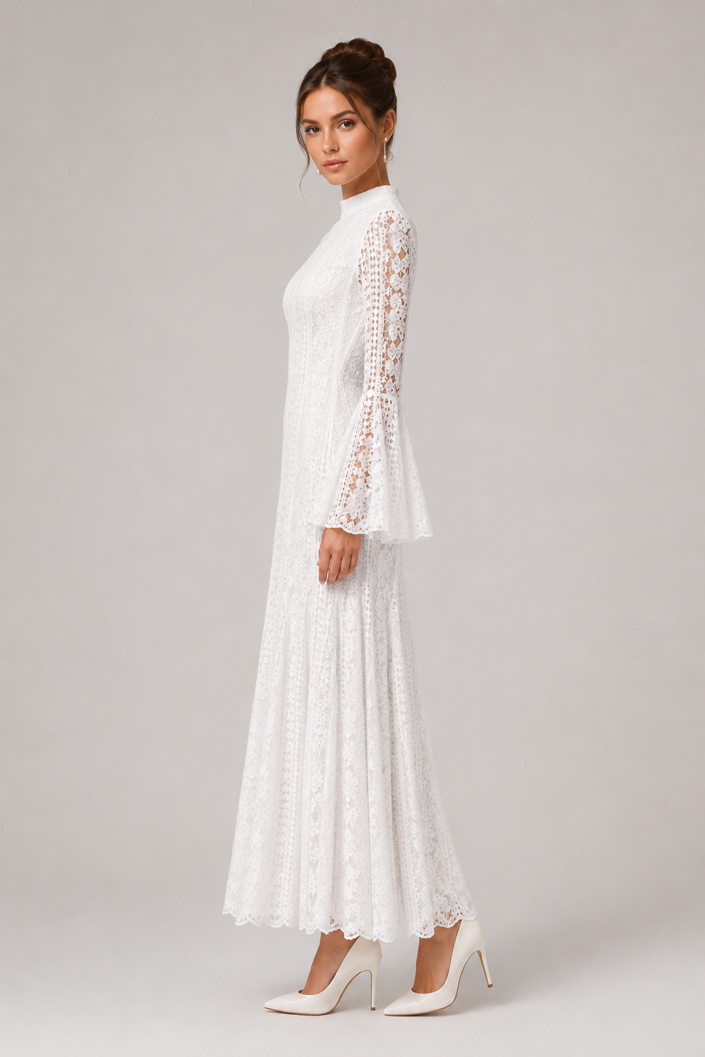 Ula White Flare Sleeve Lace Maxi Dress