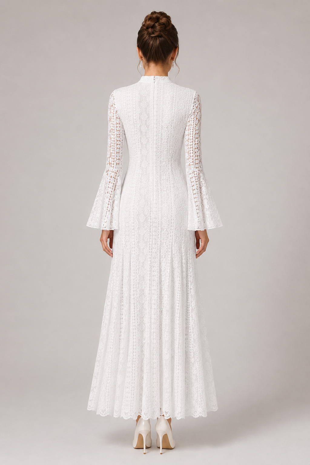 Ula White Flare Sleeve Lace Maxi Dress