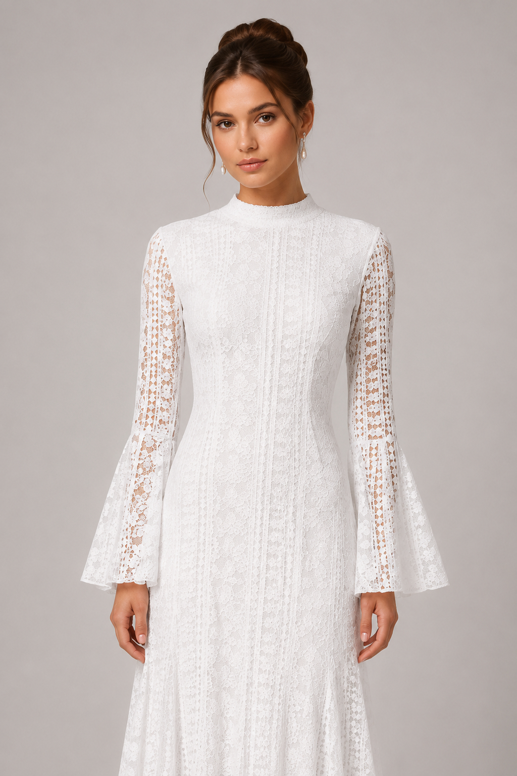 Ula White Flare Sleeve Lace Maxi Dress