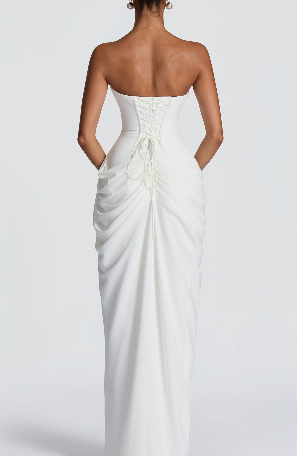 Diora White Slim Split Dress with Sheer Tulle Cape