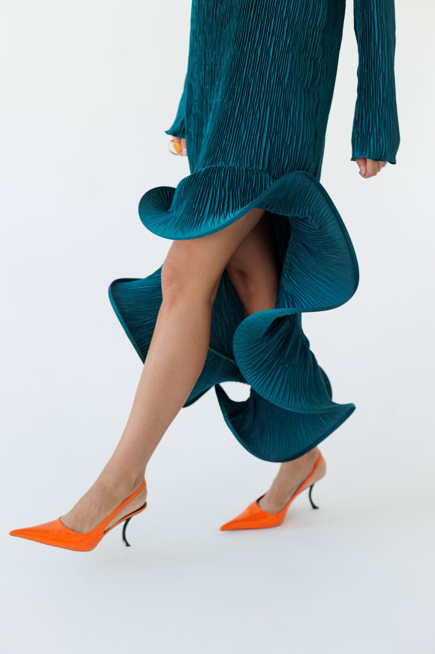 Flared Skirt with Ruffled Hem Long-sleeve Dress