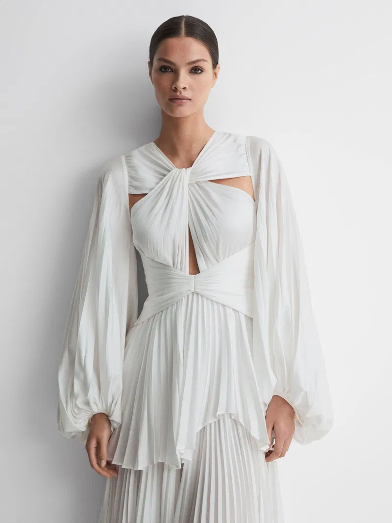 Finnegan Pleated Blouson Sleeve Midi Dress