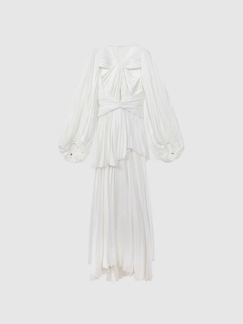 Finnegan Pleated Blouson Sleeve Midi Dress