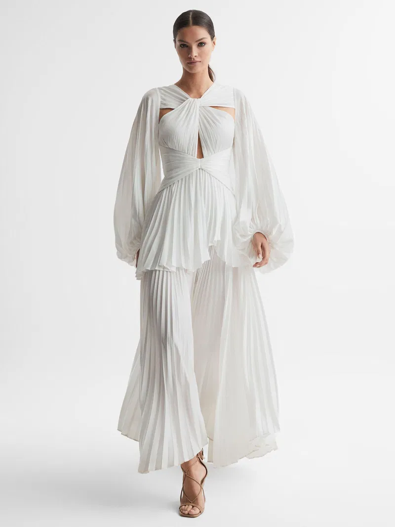Finnegan Pleated Blouson Sleeve Midi Dress