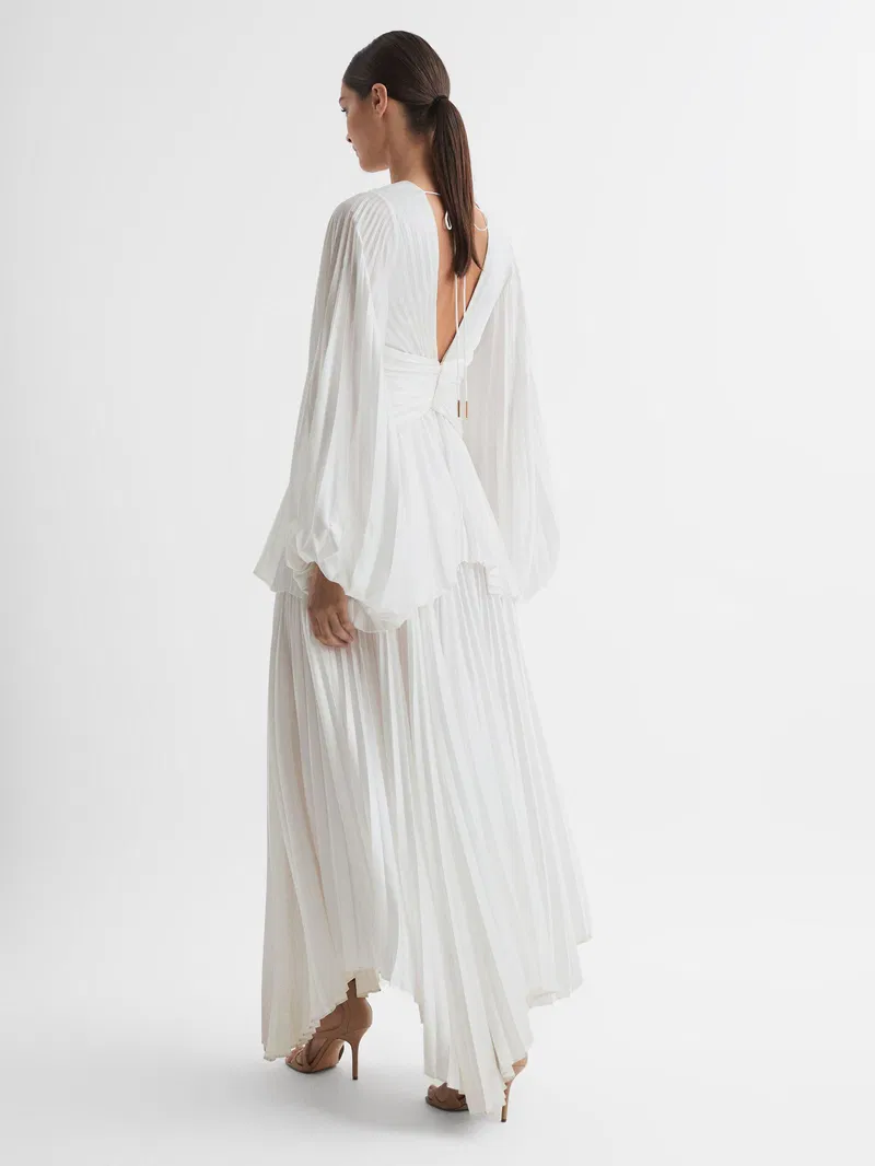 Finnegan Pleated Blouson Sleeve Midi Dress