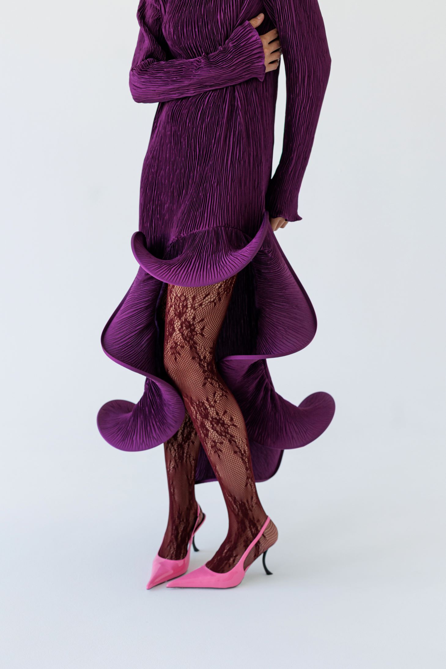 Flared Skirt with Ruffled Hem Long-sleeve Dress