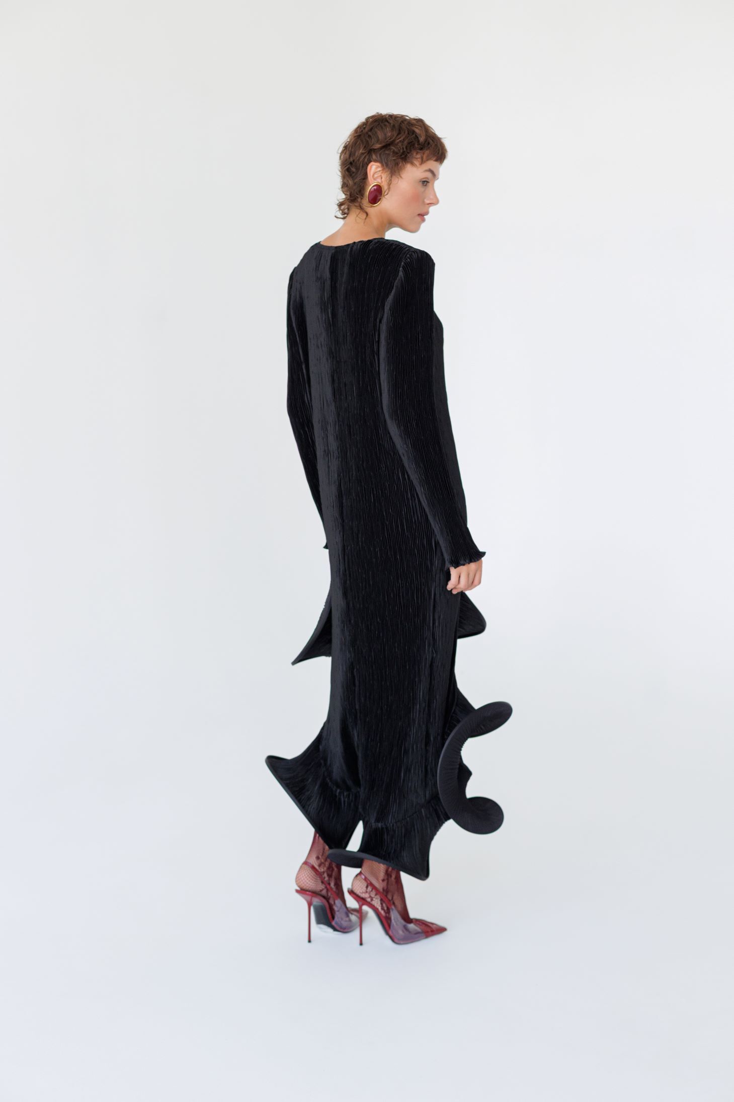 Flared Skirt with Ruffled Hem Long-sleeve Dress