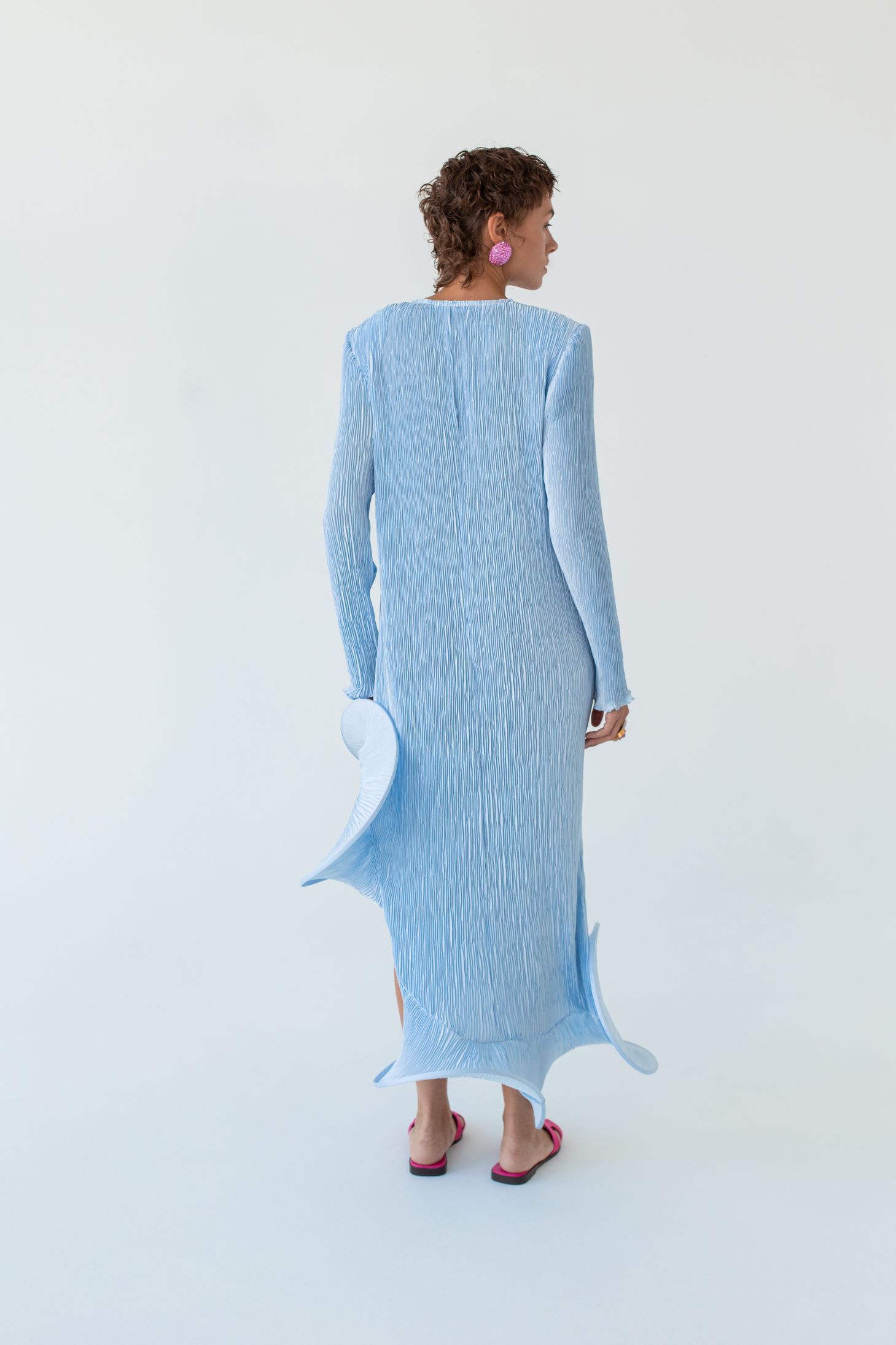 Flared Skirt with Ruffled Hem Long-sleeve Dress