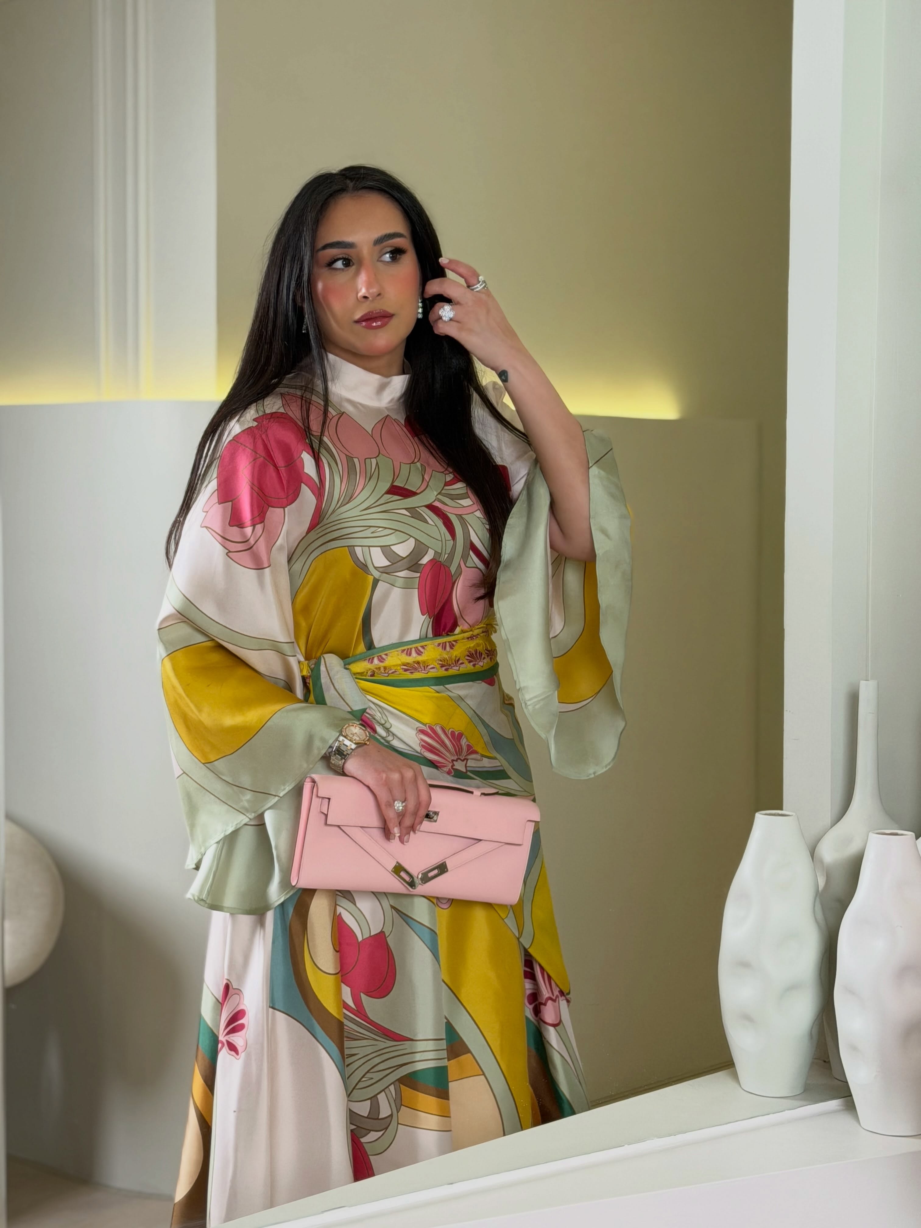 Printed Floral Dress-Pink 