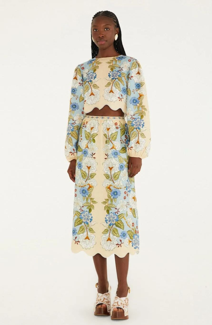 Cream Garden Scarf Midi Skirt
