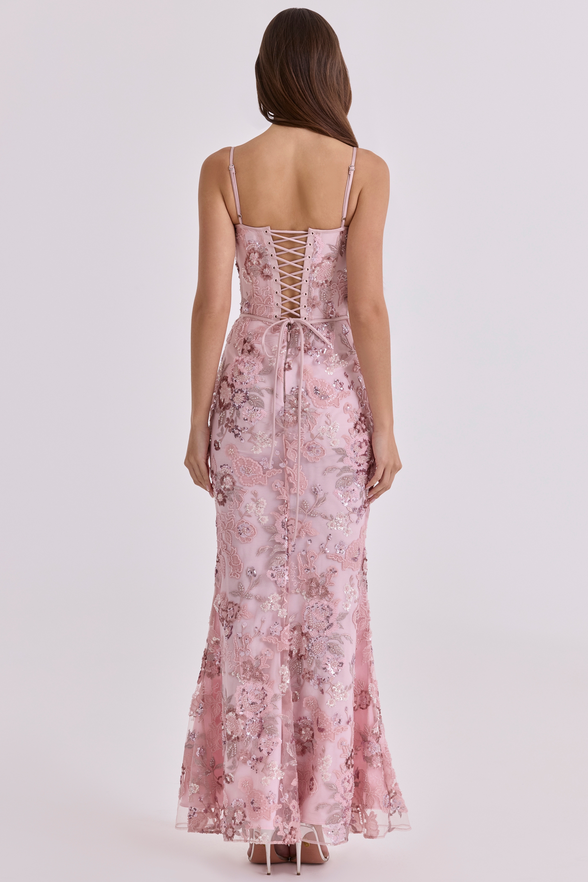 Naima Pink Hand Beaded Embellished Corset Maxi Dress