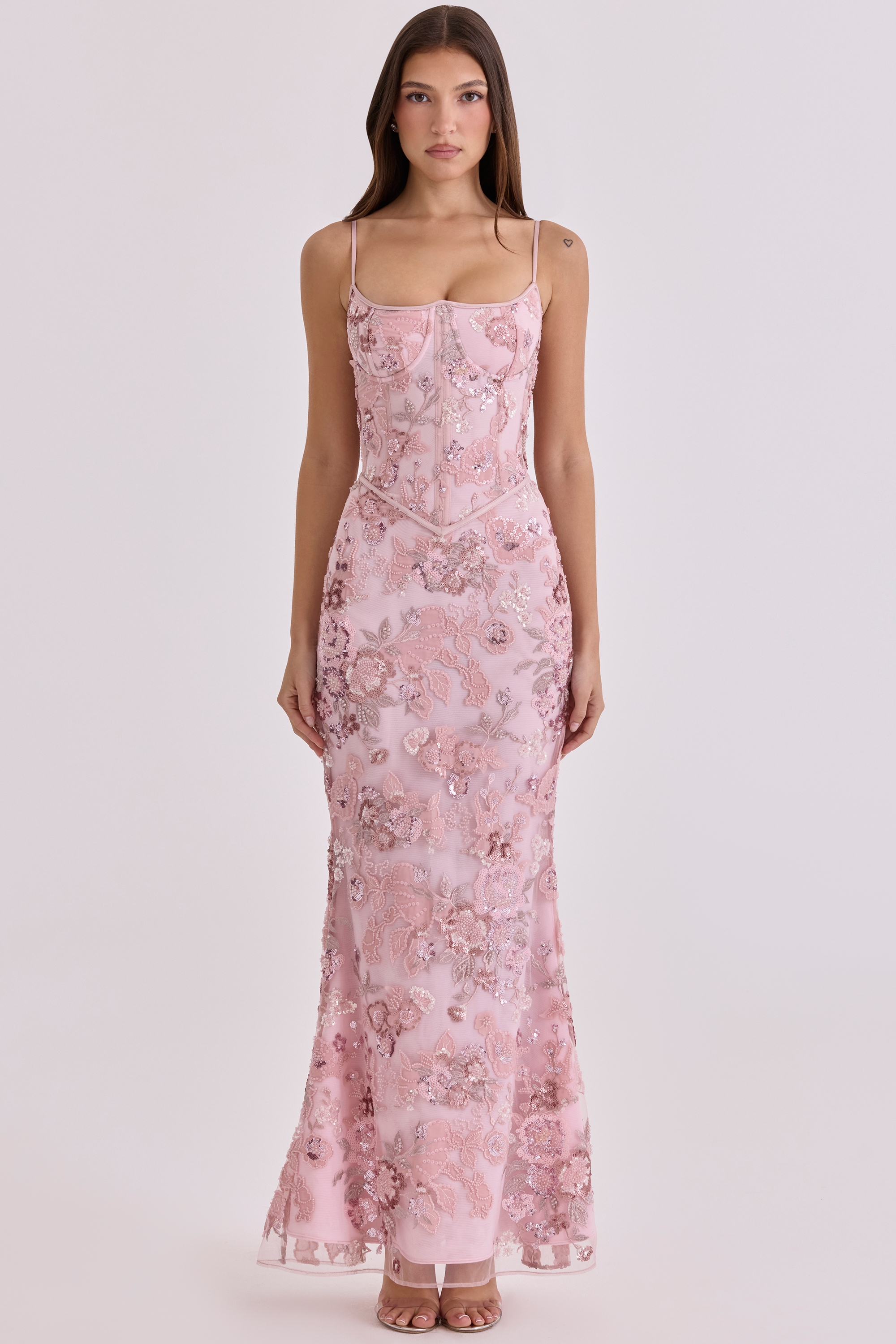 Naima Pink Hand Beaded Embellished Corset Maxi Dress