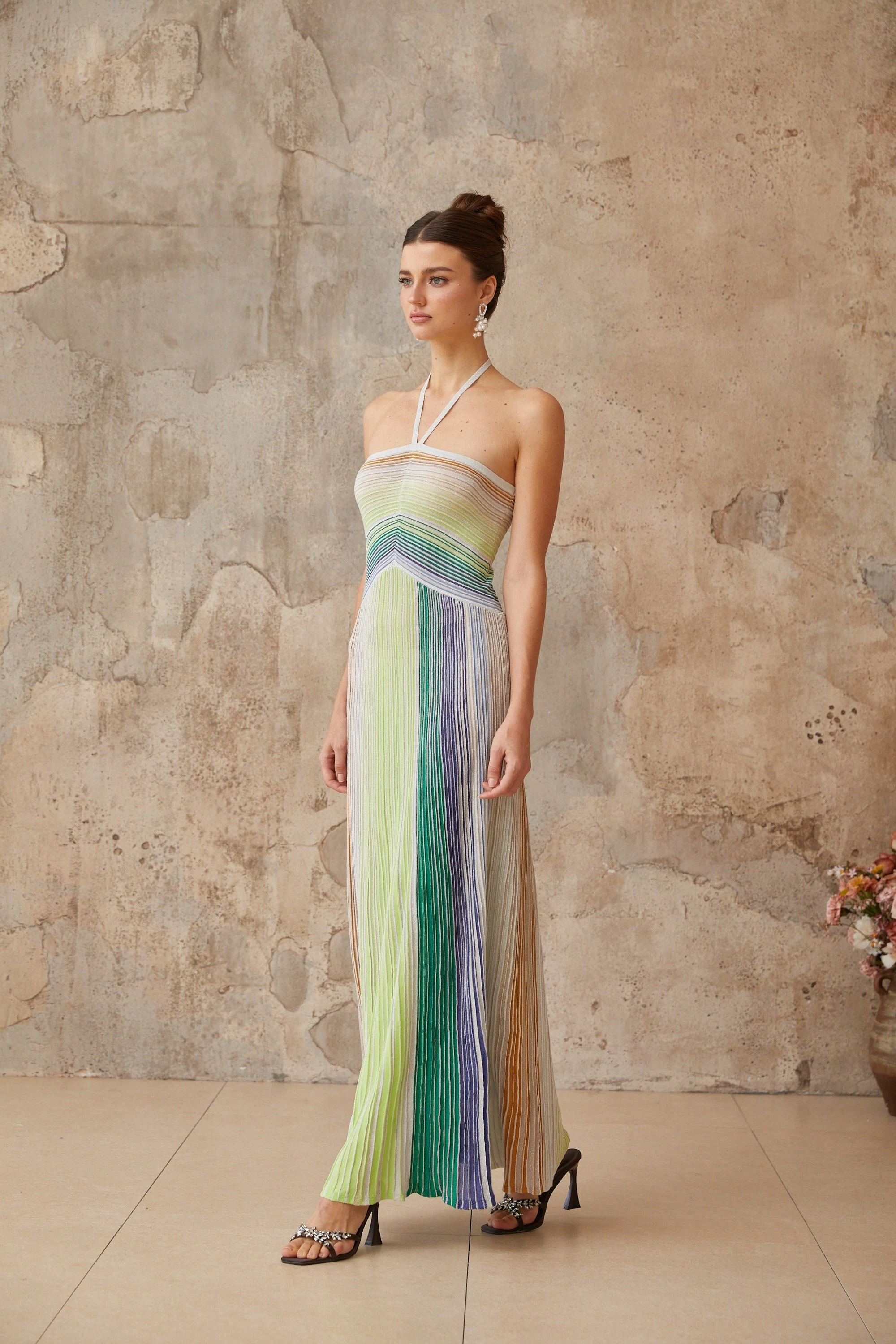 Serelith Metallic Knit Backless Maxi Dress