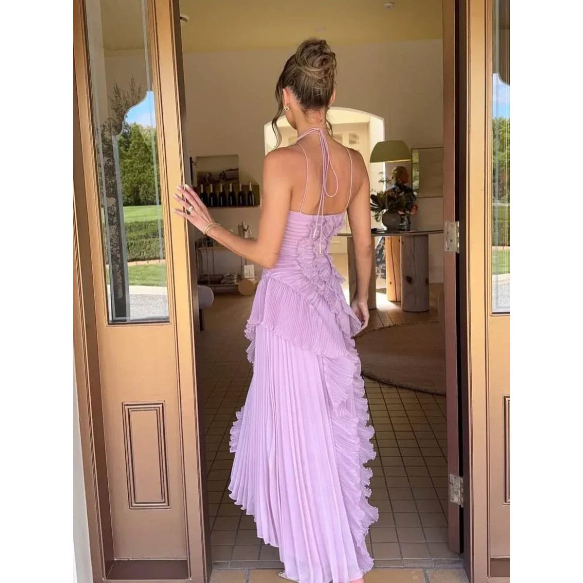 Pleated Dress with Ruffle Detail